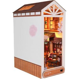 Sunhotty WA DIY Book Nook Kit 3D Wooden Puzzle Bookshelf Insert Decor with LED Light DIY Miniature Dollhouse Model Kit Creative