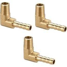 sourcing map Brass Barb Hose Fitting, 90 Degree Elbow 6mm Barbed to 1/8 PT Male Pipe Adapter Connector 3pcs