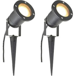 Long Life Lamp Company 2 x MR16 12V Outdoor Garden Spike Ground Mount or Watt Light IP65 Matt Black Low Voltage