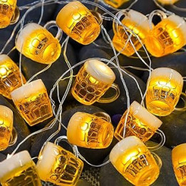 3D Beer Mug String Lights St Patrick's Day Decor, 10ft 15 LED with Remote Control USB & Battery Powered for Bar Christmas