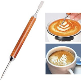 MOVKZACV Coffee Art Pen, Coffee Fancy Art Needle Barista Tool, Rosewood Handle Stainless Decorating Coffee Art Needle for