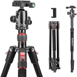 BONFOTO B168 Camera Tripod, 70 Inches Lightweight Aluminum Travel Tripod, Photography Tripod with 360 Degree Ball Head and 1/4"