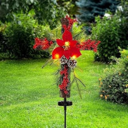 XIAOBA Solar Cross Light,Solar Stake Lights for Cemetery,Garden Lights Outdoor Decorative,Red Flowers Christmas Lawn