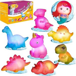 HOYIBO Baby Bath Toys - 8 Pack Dinosaur Bath Toys Bathtub Toys Toddler Bath Toys with Colorful Flashes Lights Water Toys for