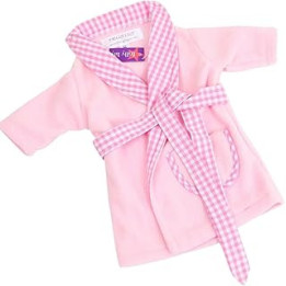 UK Company .43cmDoll FRILLY LILY PINK FLEECE DRESSING GOWN WITH PINK GINGHAM TRIM FOR DOLLS AND BEARS, Baby Annabell and Build