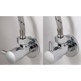 Round Designer Stainless Steel Angled Water Isolating Valves Wall Mounted For 2 X Pair Basin Mixer Tap Flexible Tails