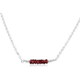 Tiny Sparkling Garnet Faceted Bead Bar Necklace in Sterling Silver