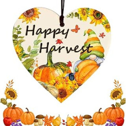 Autumn Decorations Wooden Heart Sign Gifts Fall Autumn Gifts,Thanksgiving Decorations Autumn House Decor Gifts,Pumpkins Maple
