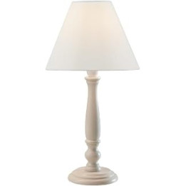 Matt Cream Wooden Vintage Rustic Candlestick Table Lamp with Cotton Fabric Tapered Shade | 44cm Height | 1 x BC B22 Lamp Bulb