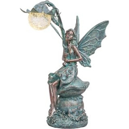 TERESA'S COLLECTIONS Garden Ornaments Outdoor for Garden Gifts, Large Bronze Fairy Garden Statues Sculptures with Solar Lights,