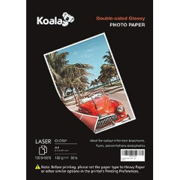 KOALA Double Sided Glossy Laser Photo Paper A4, 130gsm, 100 Sheets. Suitable for Laser Printer, for Printing Photos, Brochures,