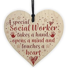 RED OCEAN Social Worker Gift THANK YOU Wooden Heart Birthday Christmas Colleague Friendship Gift