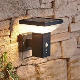 Modern Black Square Outdoor Solar Powered Wall Light with Motion Sensor - Durable Stainless Steel Outside Security Light - IP44