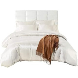 3 Pieces Bedding Duvet Cover Set，1 Comforter Cover plus 2 Pillow Covers Solid Color Bedding Set Relaxed Soft Feel (White,