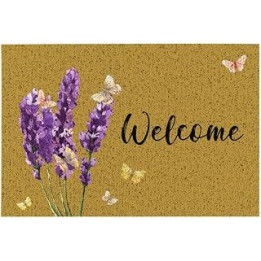 seadiary Doormat Welcome Purple Lavender – 40 x 60 cm Large for Indoor Outdoor Use – Dirt Trapper Mat Non-Slip Washable