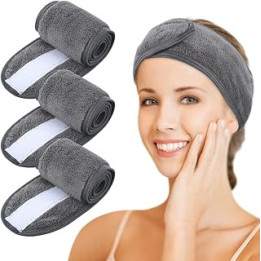 3 Pack Spa Facial Headband Makeup Hair Band Women Skincare Adjustable Microfibre Headband for Washing Face Sports Yoga Grey