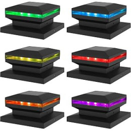 maggift 6 Pack Solar Post Lights, Outdoor RGB Color Changing Cap Light for Fence Deck Patio, Powered Caps, High Brightness