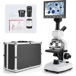 [Blood Version] Vabiooth Dual-View Compound Monocular Microscope 40X-2500X Magnification with 7" LCD Screen 5MP E-Eyepiece,