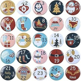 Christmas Calendar Numbers Buttons,1-25 Number Christmas Advent Calendar Round Buttons Calendar Badge Set for DIY Craft Advent