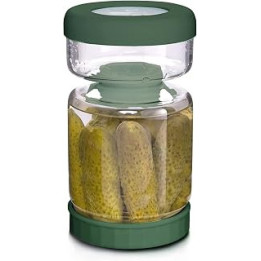 WhiteRhino Glass Pickle Jar with Strainer Hourglass, 1000ML Flip Olive Jar Container for Kitchen Storage,Upside Down Pickle