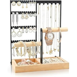 Hnyoou Jewellery Organiser Stand, 4-Tier Jewelry Display Stand Necklace Stand, Jewelry Holder Stand with Earring Tray and