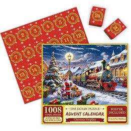Christmas Advent Calendar Puzzle | Countdown to Christmas 24 Puzzles Toy - Cardboard Material Stocking Stuffers Gifts for