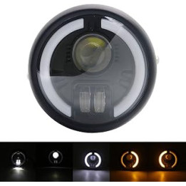 Motorcycle Led Headlight Amber White Turn Signal With Mount Bracket Bobber 6.5 Inch (Color : Ivory)