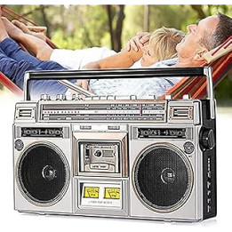 Retro Boombox Cassette Player, Radio Cassette Player Recorder, AM/FM Radio Speaker and Earphone Jack, Convert Cassettes To