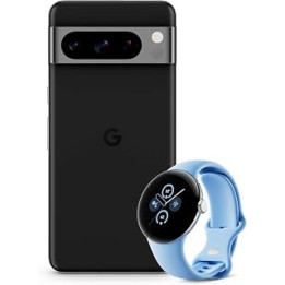 Google Pixel 8 Pro Obsidian, 128GB + Pixel Watch 2, Polished Silver Aluminium, Bay Active Band – Wi-Fi