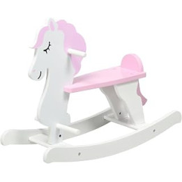 HOMCOM Kid Wooden Rocking Horse, Balanced Ride-On Toy with Handlebar, Foot Pedal, Traditional Rocking Furniture for Toddlers