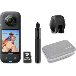 Insta360 X3 360 Degree Action Camera PROFESSIONAL Kit inc: Invisible Selfie Stick X Series Carry Case + Lens Cap + 64GB