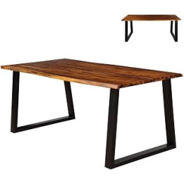 GiantexUK Solid Acacia Wood Dining Table, 180CM Kitchen Table with U-Shaped Metal Legs, 6-Seater Rustic Rectangular Wooden