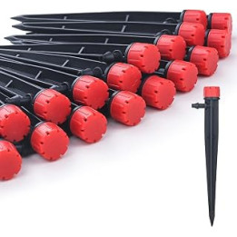 La Farah 50pcs Drip Emitters for 1/4" Drip Irrigation Tubing, Adjustable 360 Degree Water Flow Drippers on 5" Arrow Stake,