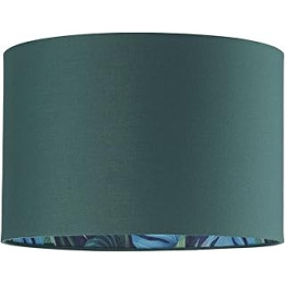 Stylish and Modern Emerald Forest Green Cotton Fabric Lamp Shade with Inner Jungle Palm Tree Print | for Pendant Table or Floor