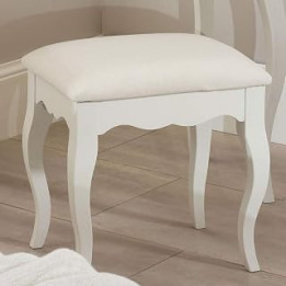 Romance Dressing Table Stool, upholstered stool with biscuit colour cushion seat (antique white)