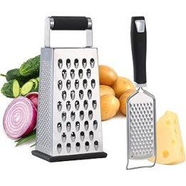 2 Pack, Cheese Box Grater & Handheld Cheese Grater Set, Stainless Steel Vegetable Slicer Food Shredder 4-Sided Convenience