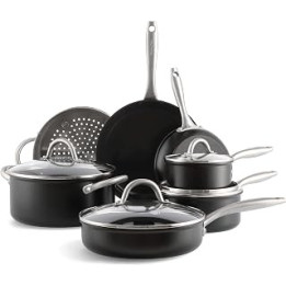 GreenPan Lima Midnight Hard Anodized Healthy Ceramic Non-Stick 11-Piece Cookware Pots and Pans Set, Includes Frying pans,