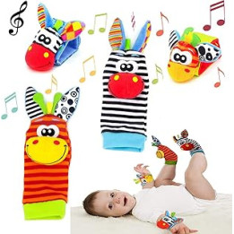 Baby Rattle Socks Wrist Rattles Foot Finder Socks Set, Baby Rattle Toys Animal Wrist Rattle Soft Bell Strap Development Toy