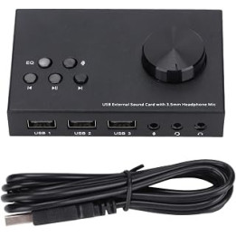 USB Extenrnal Sound Card, Type C Audio Adapter with 3 USB Ports 3.5mm Headphone Mic EQ Key Compatible with Windows OS X PS5