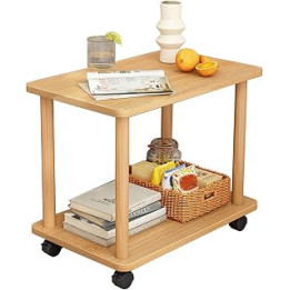 Luojuny Two Tier Small Moveable Wooden End Table, Modern Space Saving Entryway Table 150lbs Bearing Heavy Duty Low Height