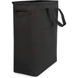 Slim Laundry Basket with Handles in Black | 45L | Linen Washing Baskets | Dirty Clothes Hamper | Small Laundry Bag for Bedrooms