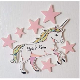 Laserables Personalised Colour Rainbow Unicorn Door Name Plaque Girl Boy Bedroom Room Sign.