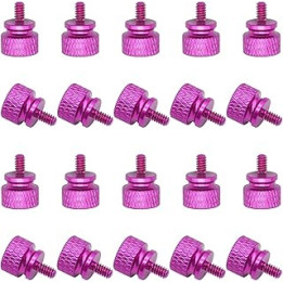 Powlankou 20 Pieces 6 -32 Computer Case Screws, Anodized Aluminum Thumbscrews, Fully Threaded Knurled Thumbscrews, Thumb Screws