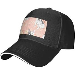 Adjustable Black Baseball Hats, Dog Print Baseball Caps for Men and Women, Fashion Style Colorful Brim Hat