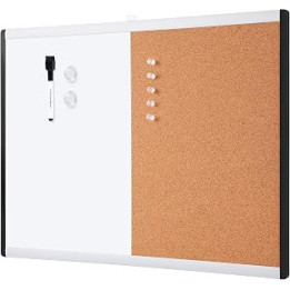 Amazon Basics Magnetic Dry Erase Combo Board, plastic/aluminium frame, White/ Yellow, 43.2 cm x 58.4 cm