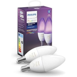 Philips Hue White and Colour Ambiance LED Smart Light Bulb 2 pack, Candle [E14 Small Edison Screw] , with Bluetooth, Works with