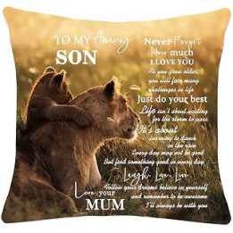 Axmosto Mama & Baby Lion Decorative Cushion Cover, To My Amazing Son Never Forget I Love You, Inspirational Gifts Son from Mum,