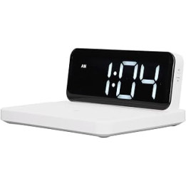 Wireless Charging Alarm Clock, Adjustable Volume Digital Alarm Clock LED Display Durable 15W Fast Charge with Wireless Charging