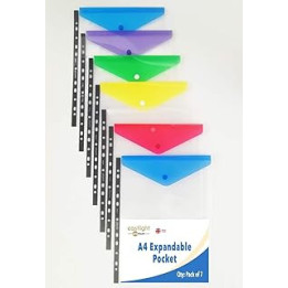 Ring Binder Punch Pocket Popper Wallet (Expandable) Pack of 7, A4, Portrait, Assorted Colours