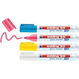 edding 95 glass marker - multi-coloured - 4 glass pens - round nib 1.5-3 mm - washable window marker pen - for writing and